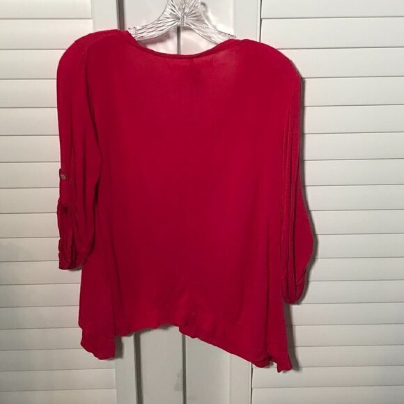 Max Studio deep pink 3/4 sleeve deep v-neck top, S - Picture 5 of 5